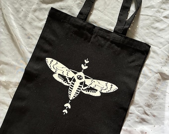 Death head moth tote bag, hawkmoth, skull moth, goth gift, witchy gift