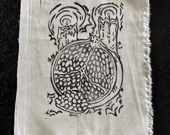 Pomegranate block print, art print, ink print, hand carved print, original illustration, home decor, gift, hades & persephone inspired