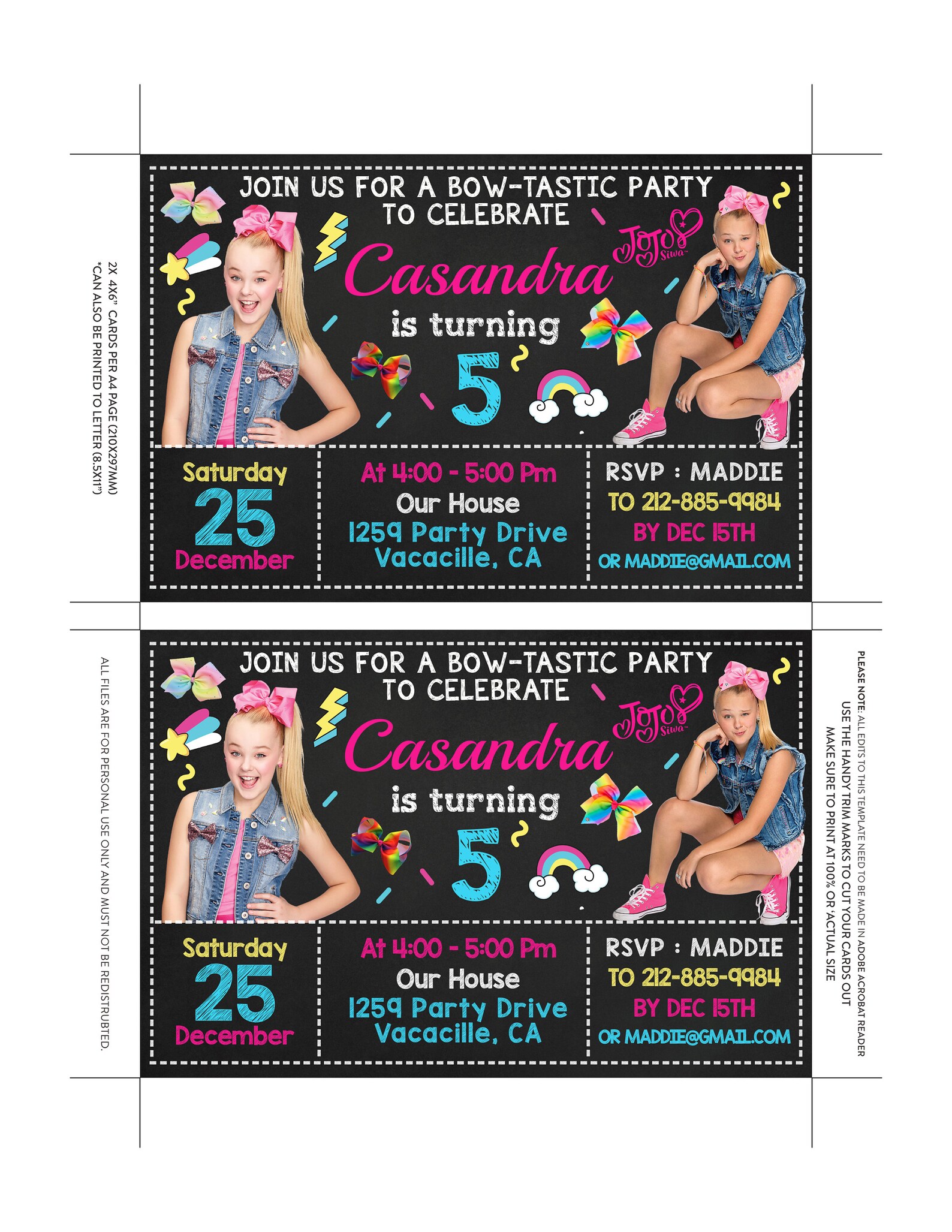 Editable Jojo Siwa Invitation Jojo Siwa Invitation Instant | Etsy