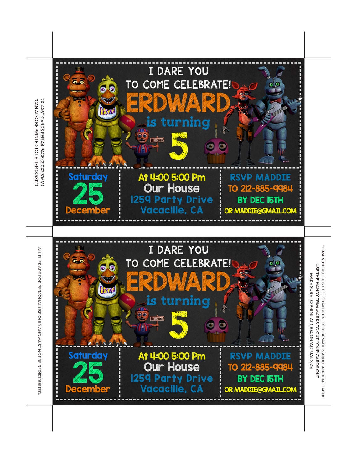 Editable FNAF Invitation Five Nights at Freddy's Etsy Editable FNAF Invitation Five Nights at Freddy's Etsy