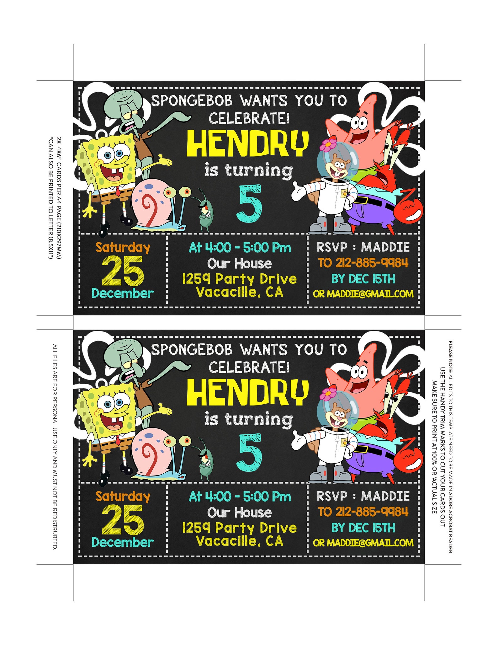 Editable Spongebob Invitation Spongebob Invittaion Instant Etsy