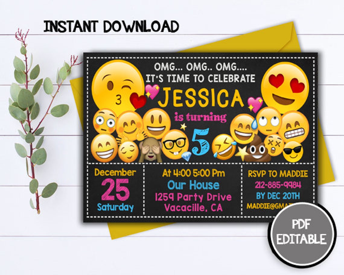 Editable Emoji Invitation Emoji Invitation Instant Download Etsy