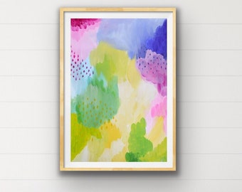 Rosa och grön abstrakt målning original, Abstrakt nyckfull målning, Maximalistisk målning original, Färgglad abstrakt akrylmålning