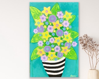Colorful folk art painting original, Colourful still life, Outsider art original painting, Modern folk art, Folklore painting