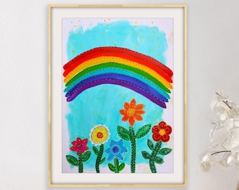 Original folk art painting on paper, Whimsical folk art, Naive painting, Southern folk art, Outsider art original painting,Colorful folk art