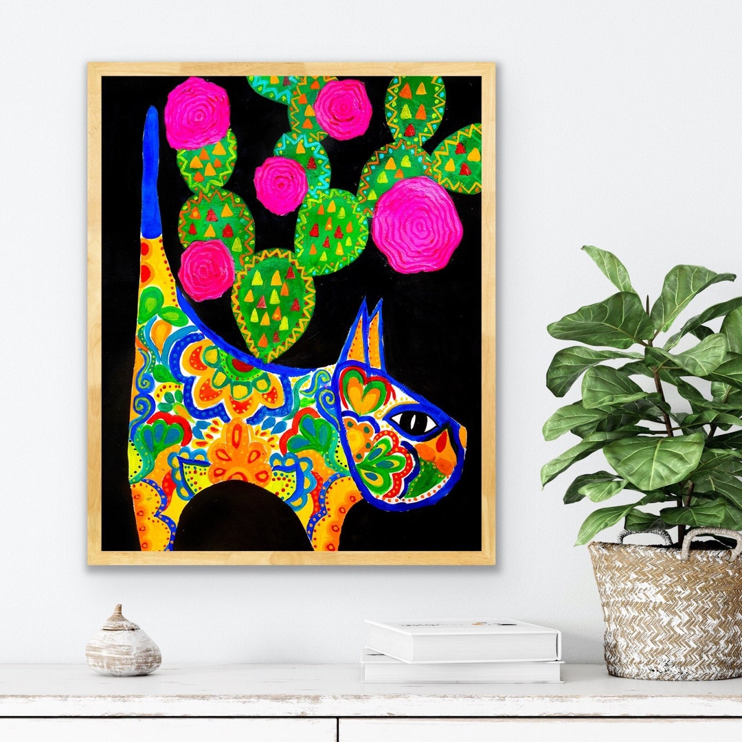 Folk Art Painting Cacti, Mexican Folk Art Print 8x10, Colorful Boho ...