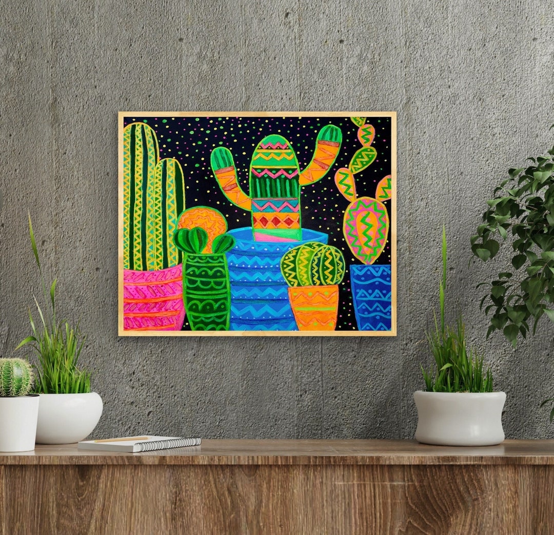 Mexican Cactus Print, Folk Art Cactus, Colorful Boho Wall Art, Cactus ...