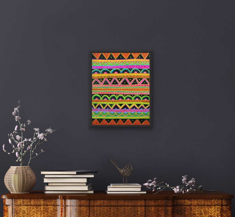 Mexican pattern colorful boho wall art mexican wall art print