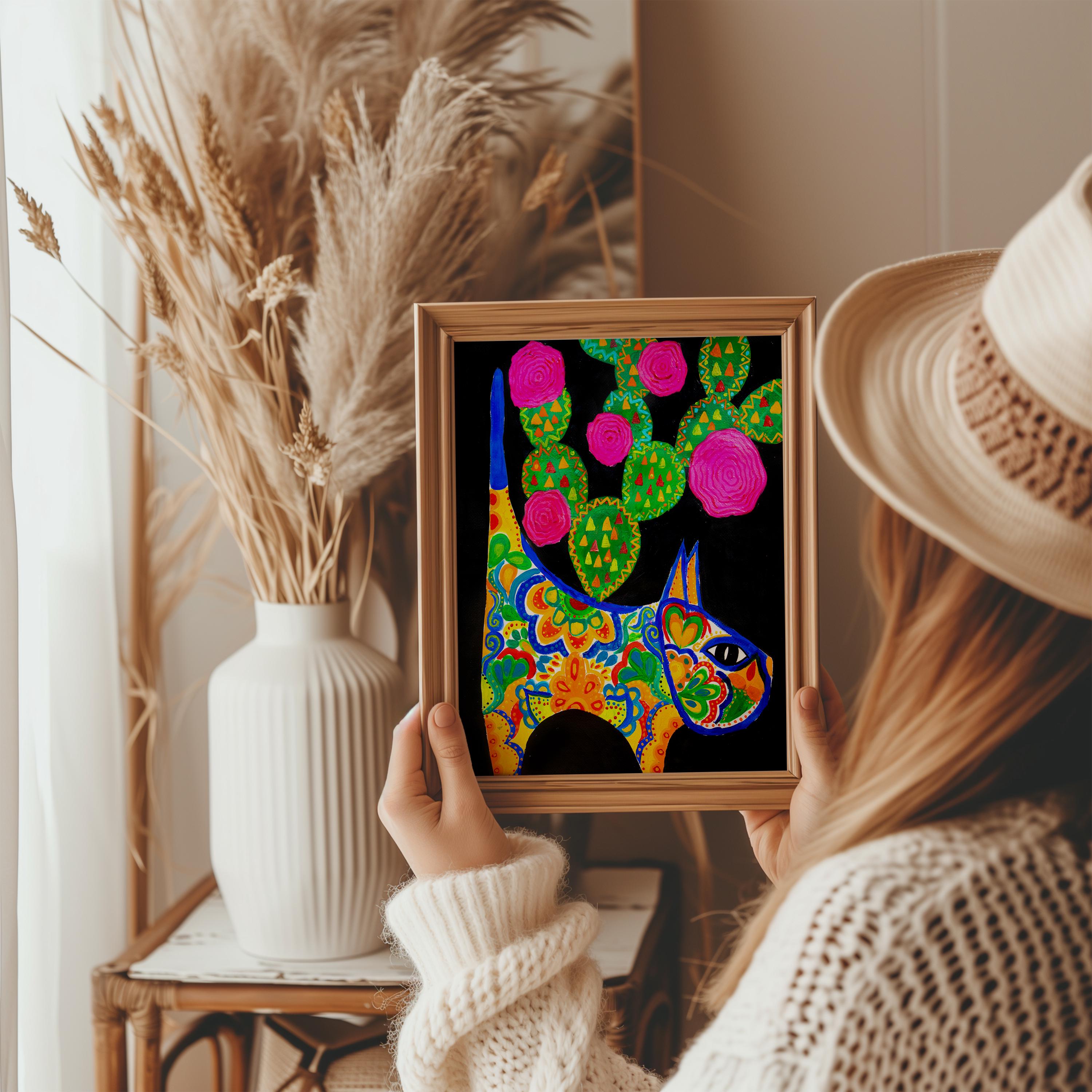 Folk Art Painting Cacti, Mexican Folk Art Print 8x10, Colorful Boho ...