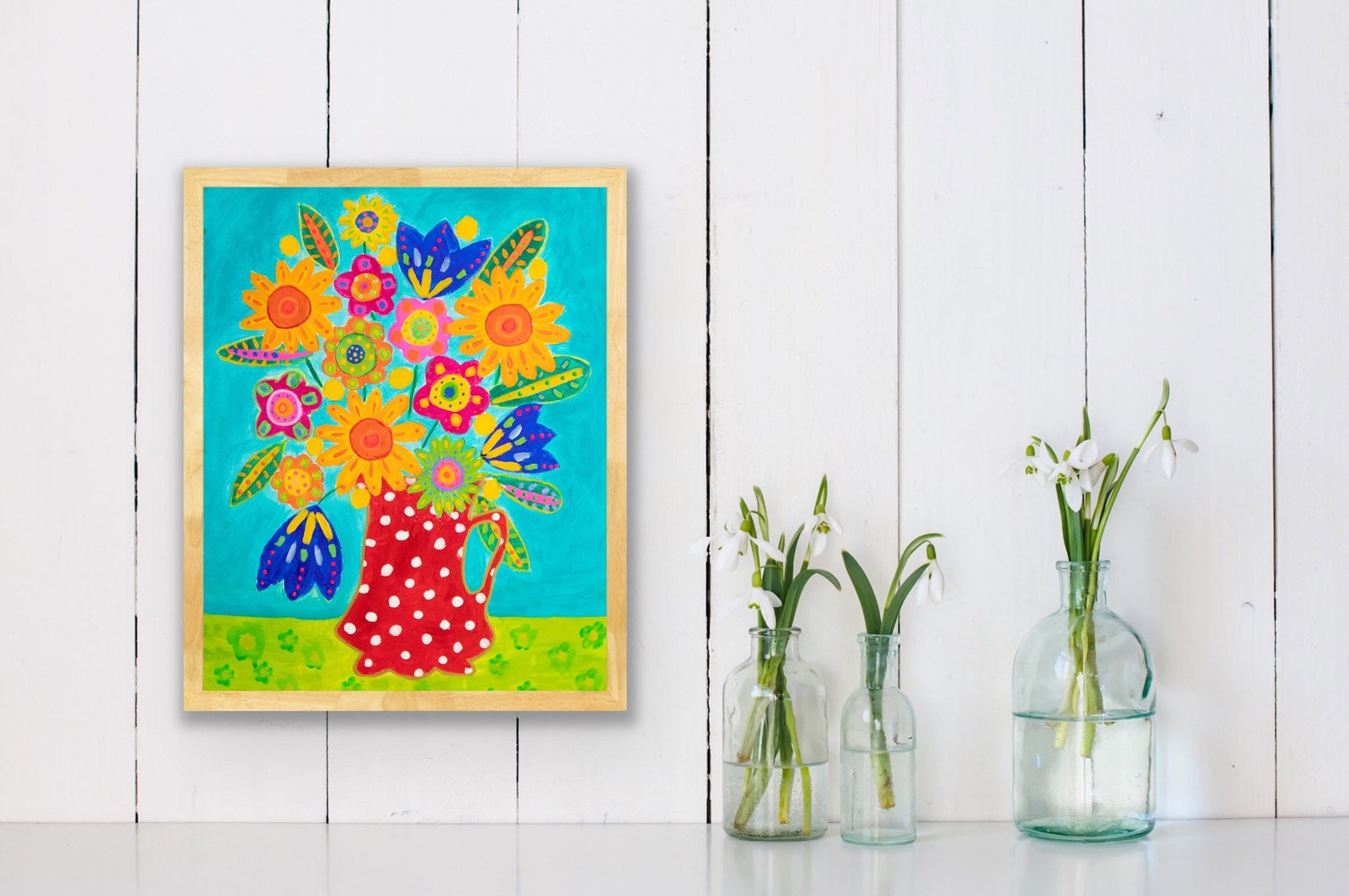 Colorful Folk Art Painting Print, Colorful Still Life, Folk Art Flower ...