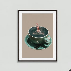 Mug Diver Wall Print, Surreal Wall Print, Digital Download, Printable, Collage Art, Vintage Poster, Collage Print, Surrealism, Coffee Print