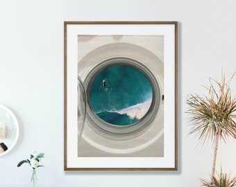 Washer Surfing Wall Print, Surreal Wall Print, Digital Download, Printable, Collage Art, Vintage Poster, Collage Print, Surrealism, Surfer