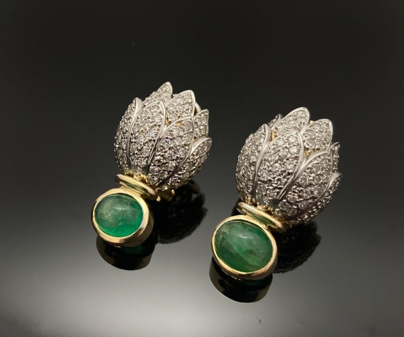 Vintage Emerald Earrings,Natural Emerald and Natur