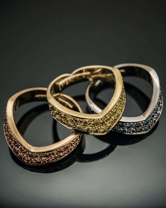 Three Diamond Rings,18K Yellow,White,Rose Gold Dia
