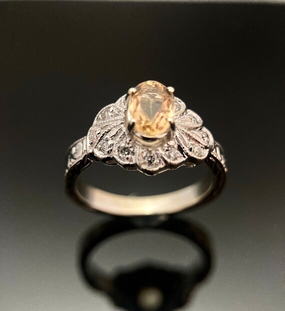 Citrine Diamond Ring, 14K White Gold ,Cocktail Rin