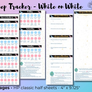 Sleep Tracker Half Sheets for Happy Planner - White - Star Background