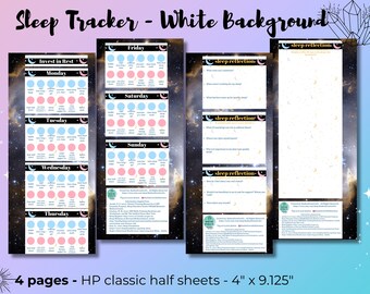 Sleep Tracker Half Sheets for Happy Planner - White - Galaxy Background