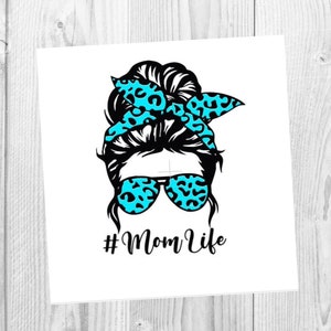 Messy Bun Mom Life Leopard Print Decal || Mom Vinyl Decals || Messy Bun Decal || Mom Life || Car Decals || Vinyl Decals | Mom decals