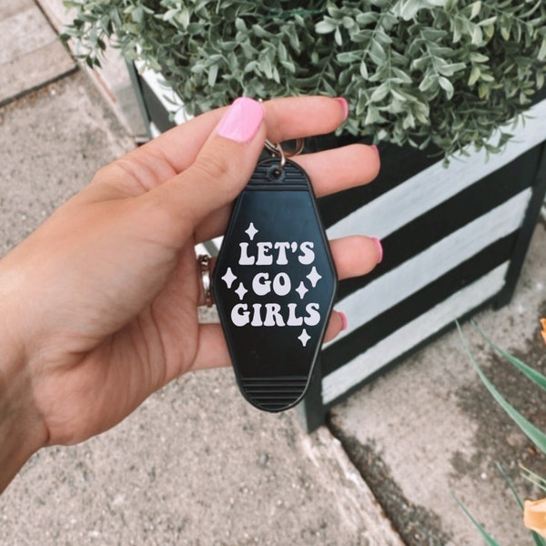 Retro Lets Go Girls Motel Keychain | Acrylic Keychain | Luggage Tag | Backpack Keychain | Key Tag | Bachelorette Party Gifts, Disco Cowgirl