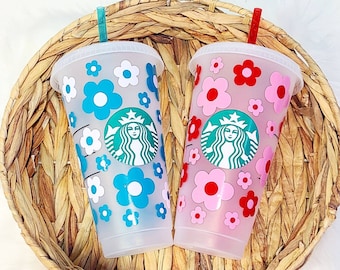 Retro Flowers Starbucks Cold Cup | Flower Tumbler | Flower Coffee Cup | Daisy Starbucks Cup | Daisy Tumbler | Flowers Cold Cup | Daisy Cup