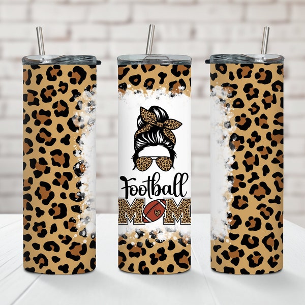 Leopard Print Football Mom Skinny Tumbler | Football Drinkware | Football Cup | Football Mama | Gifts For Football Mom | Messy Bun Mom Life