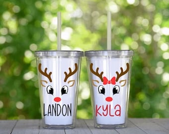 Personalized Christmas Reindeer Tumbler, Christmas Tumbler, Kid Christmas Cup, Reindeer Cup, Name Tumbler, Stocking Stuffer, Gifts for Kids