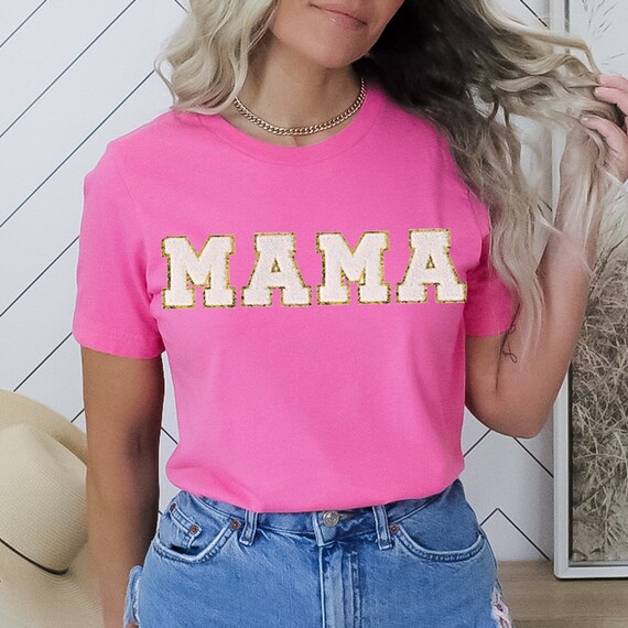 Glitter Patch MAMA Tshirt | Glitter Varsity Letter Tshirt | MAMA Tshirt | Chenille Patch | Letter Patch Shirt | Mothers Day Gift | Mom Gifts