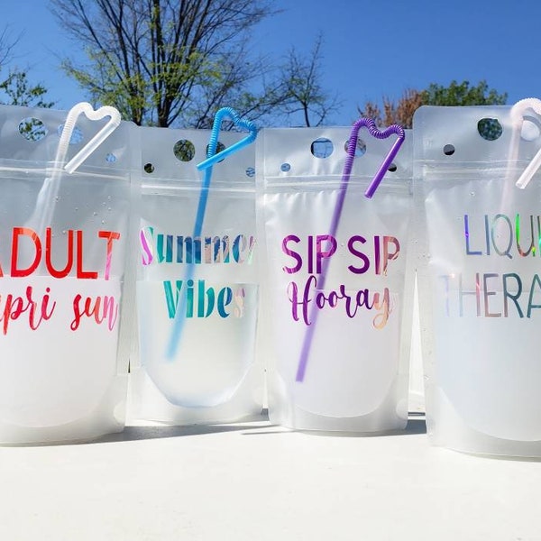 Drink Pouches | Juice Pouches | Alcohol Drink Pouches | Reusable Drink Pouch | Pool Party Cup | Adult Juice Pouch | Party Cups | Beach Drink