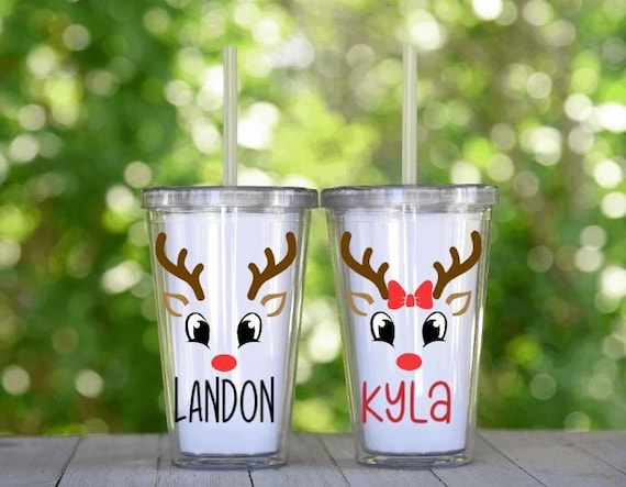 Personalized Christmas Reindeer Tumbler, Christmas Tumbler, Kid