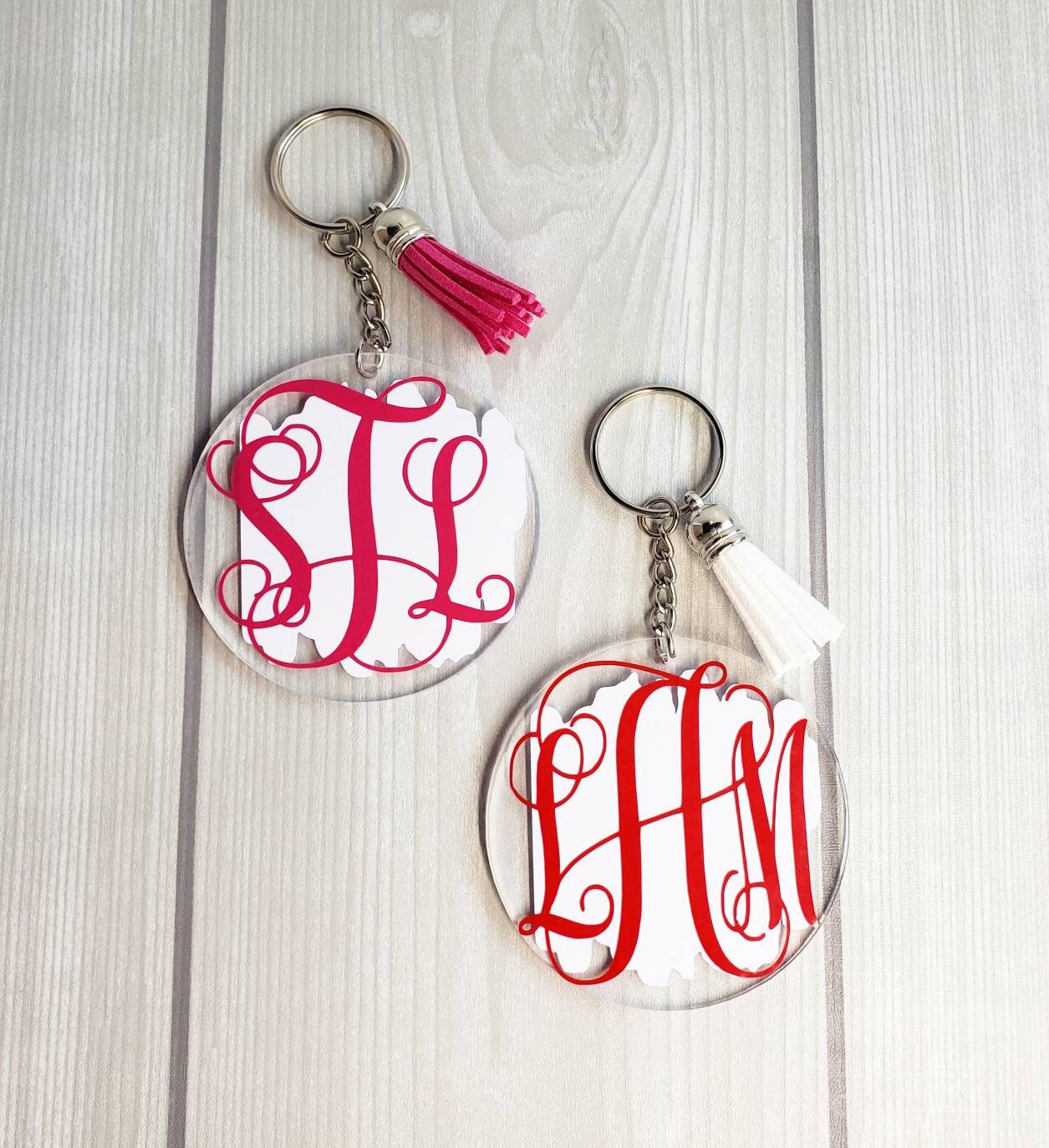 Personalized Vinyl Acrylic Keychain Monogram Keychains Etsy