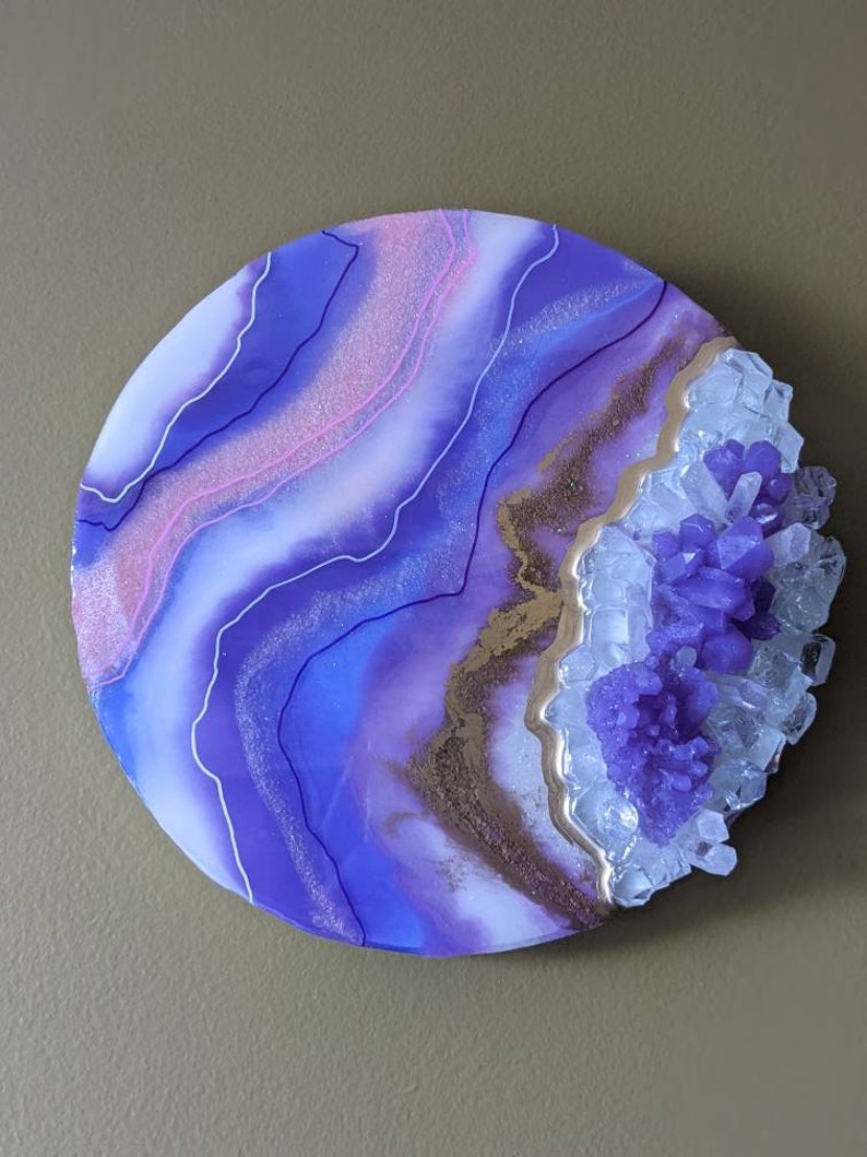 Resin Geode Art Purple Pink and Gold Wall Art Geode Wall Etsy