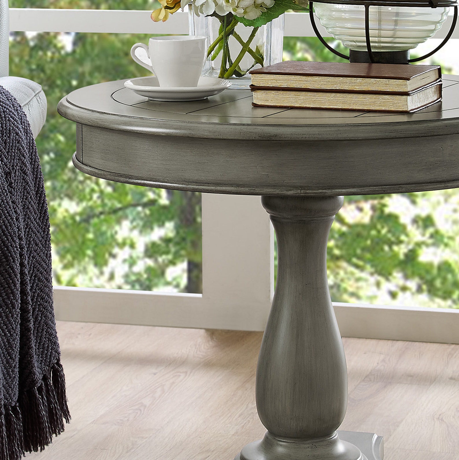 Farmhouse Round Solid Wood Pedestal Side Table Multiple Etsy
