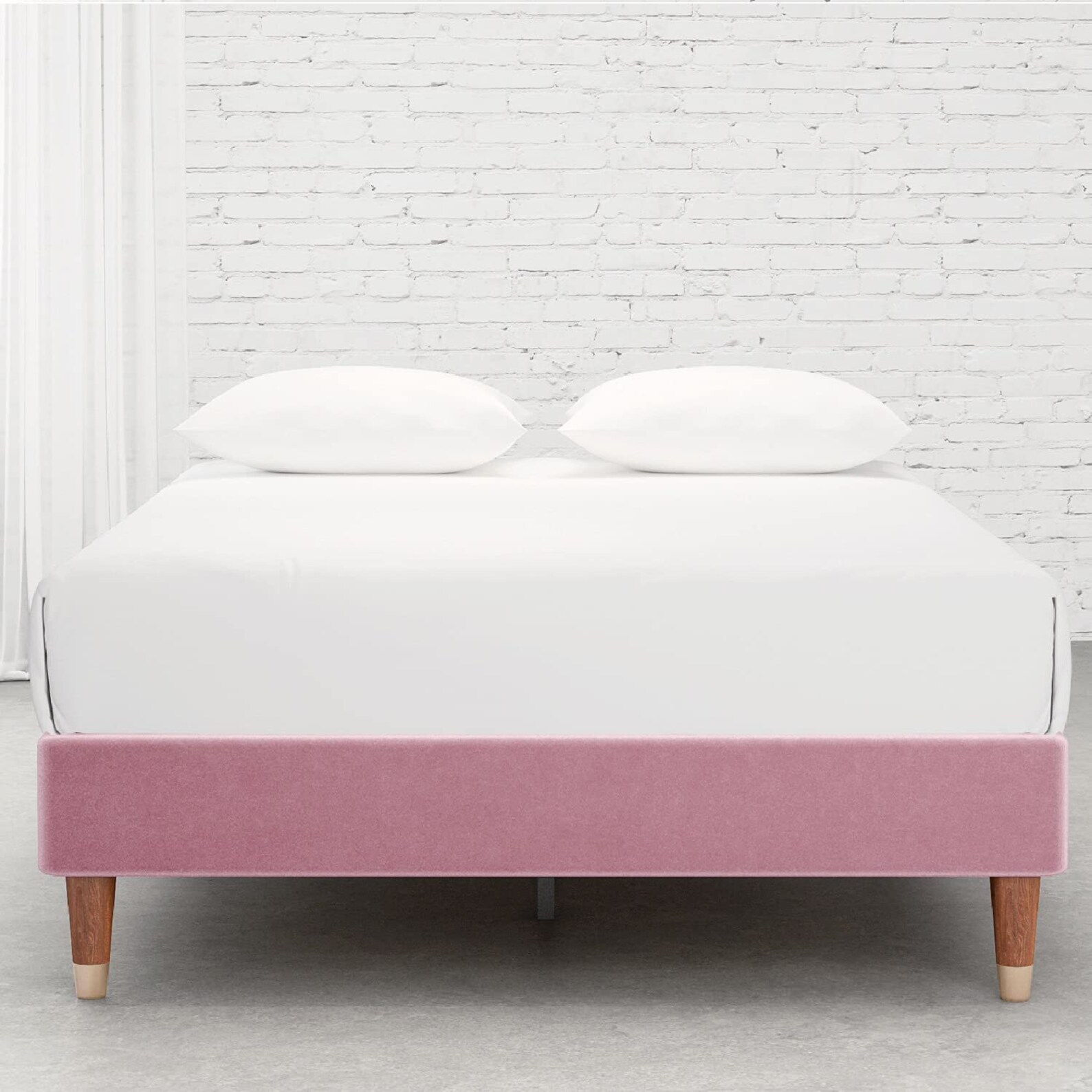 Premium Pink Velvet Upholstered Platform Bed Frame Queen Etsy
