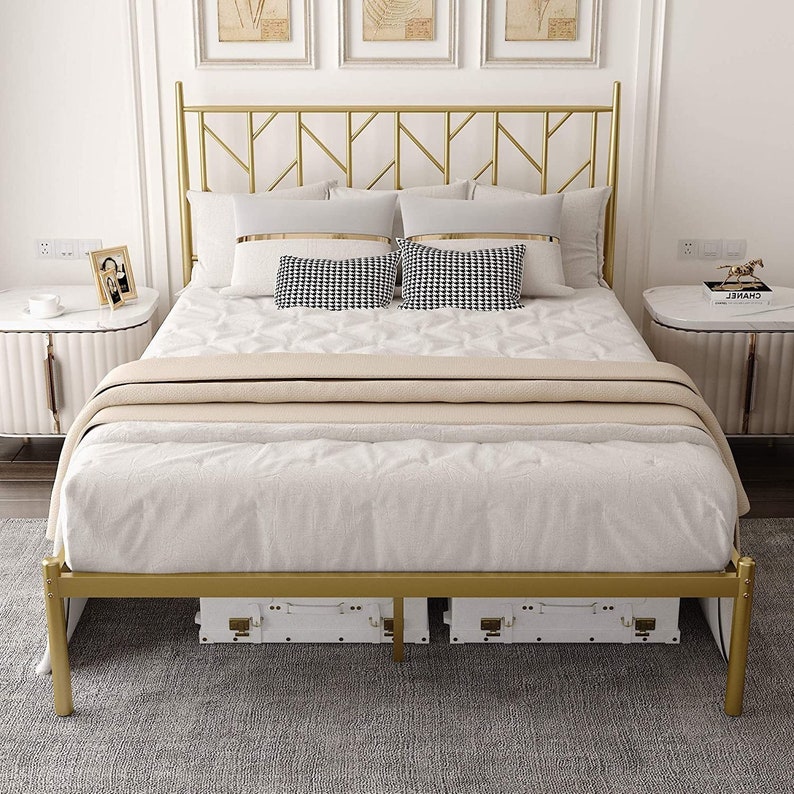 Premier 14 Gold Metal Platform Bed Frame With Headboard Etsy