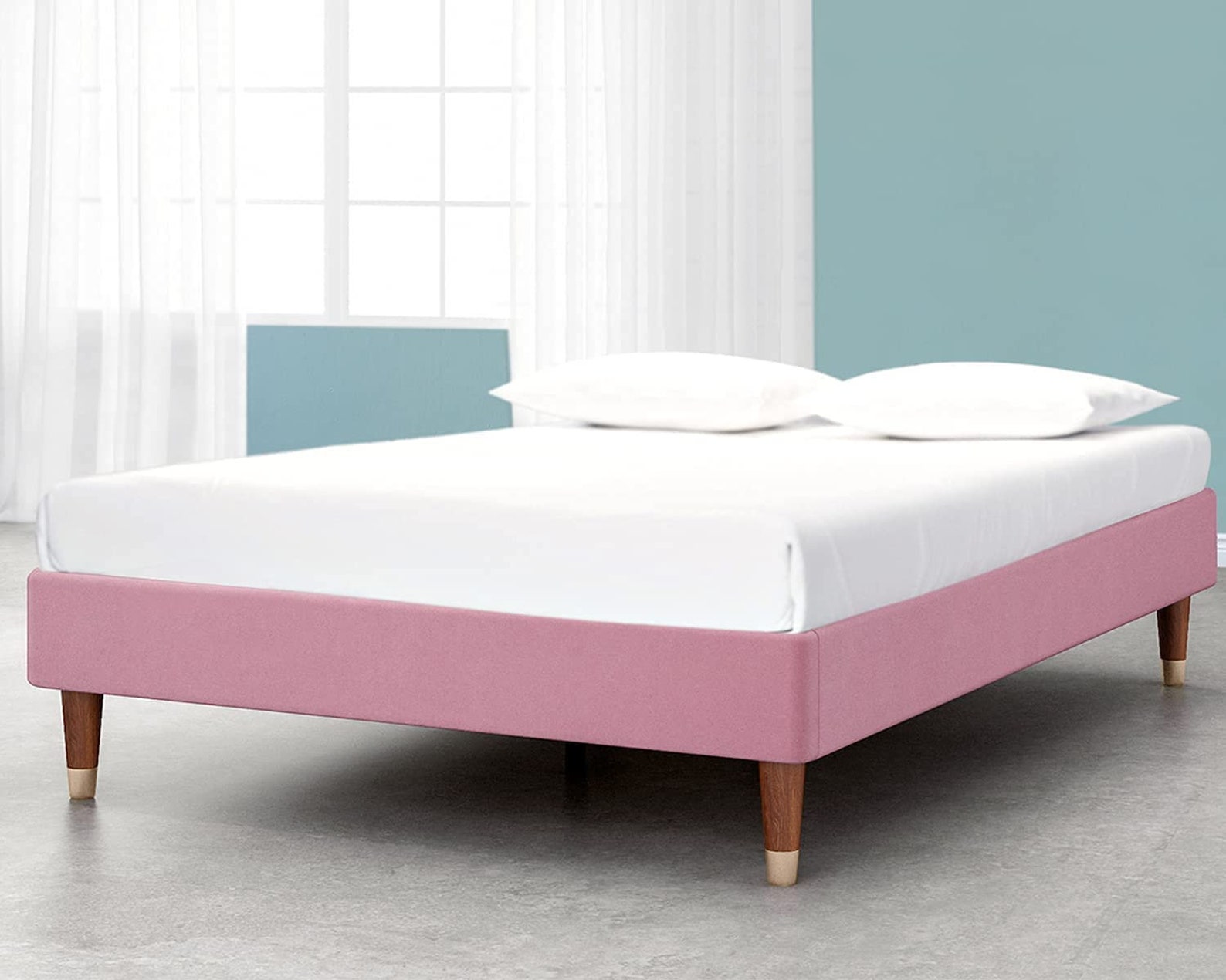 Premium Pink Velvet Upholstered Platform Bed Frame Queen Etsy