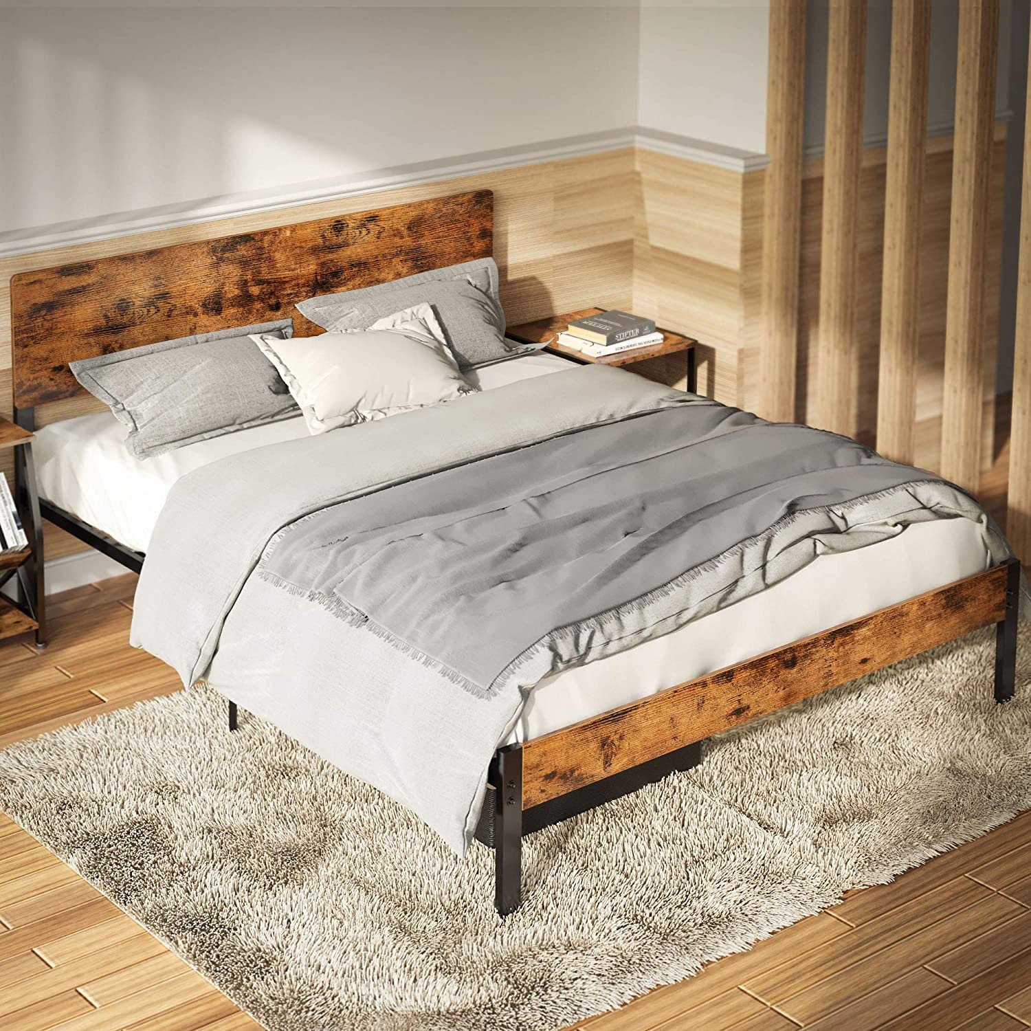 Beautiful Wood Grain Platform Bed Frame Full Queen Etsy