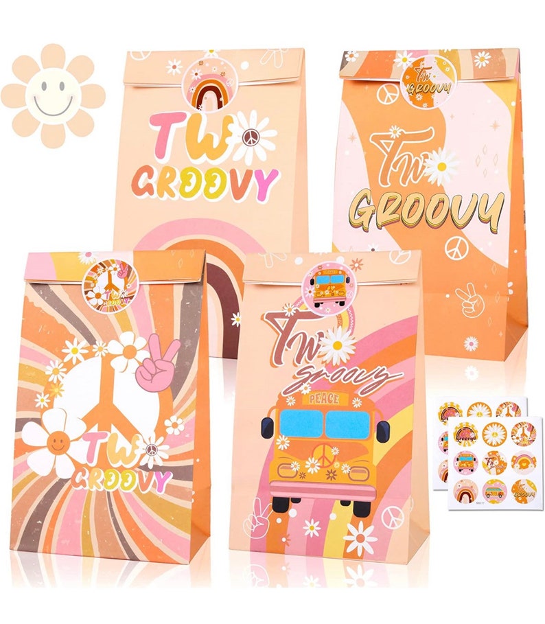 Groovy Treat bags, Groovy Party, Groovy Birthday, Two Groovy treat bags, two groovy favor bags, Groovy, two groovy image 1