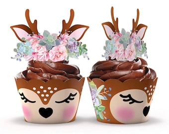 Little Deer Cupcake, Deer Party Favors, Woodland Party Favors, Woodland Baby Shower Girl, Woodland Birthday Favors, Girl Woodland Birthday