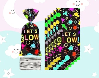 Glow Treat Bags, glow  favor  Bags, glow birthday, glow party favors, glow cellophane bags, neon treat bags, neon party, neon birthday, neon
