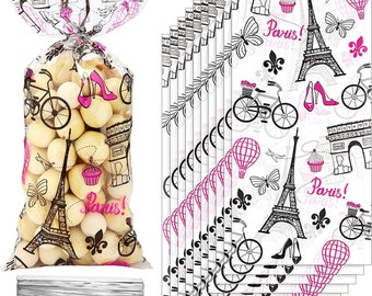 Paris treat Bags, Paris favor Bags, Paris birthday, Paris party favors, cellophane bags, paris party, paris