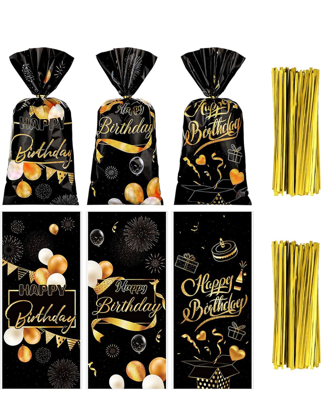 Black and Gold Treat Bags, Black and Gold Favor Bags, Black and Gold