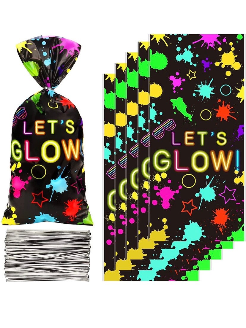 24 Pieces Glow in The Dark Party Bags Neon Themed Party Favors Bags Glow in  The Dark Kraft Treat Bags Candy Bags Goodie Bags for Glow in The Dark