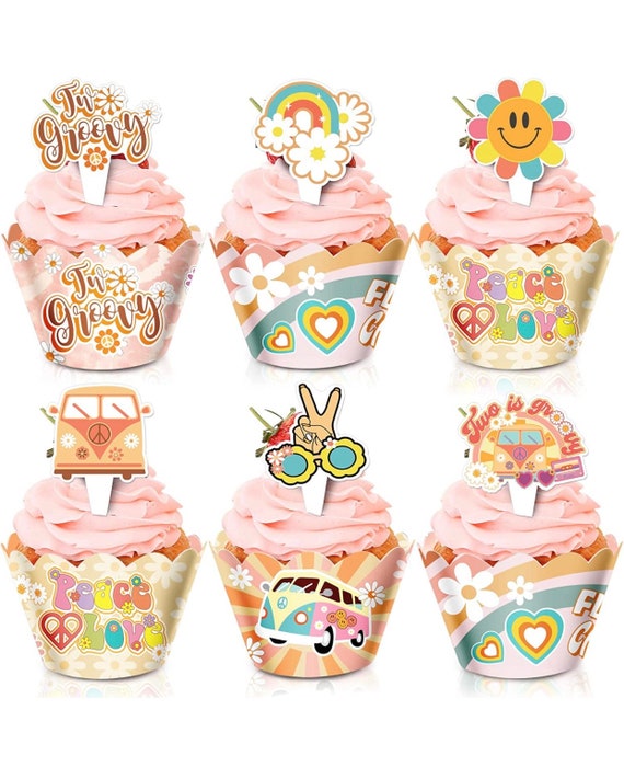 Groovy cupcake wrapper, Groovy Party, Groovy Birthday, Two Groovy cupcake wrapper, two groovy birthday, Groovy, two groovy party, two groovy Il_570xn