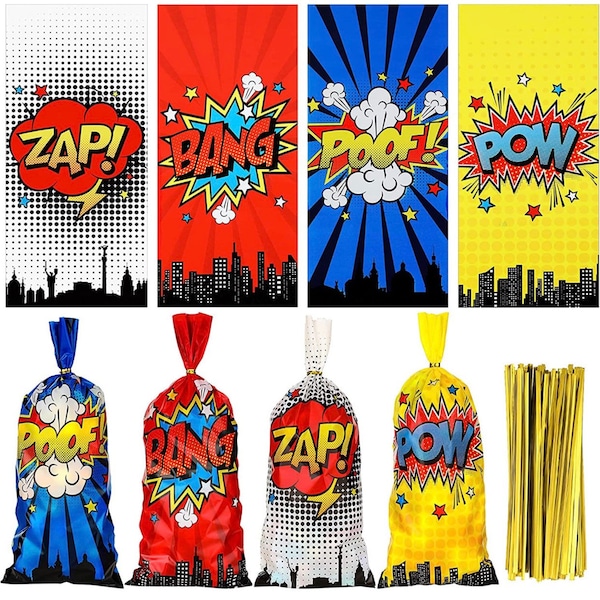 Super hero  treat Bags, Super hero favor Bags, super hero birthday, Super hero  party favors, super hero cellophane bags, super hero