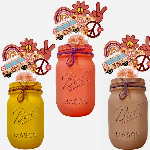 Groovy Centerpieces, Groovy Party Decorations, Groovy birthday, Groovy Birthday Party, Two Groovy centerpieces, Groovy mason jars Il_570xn