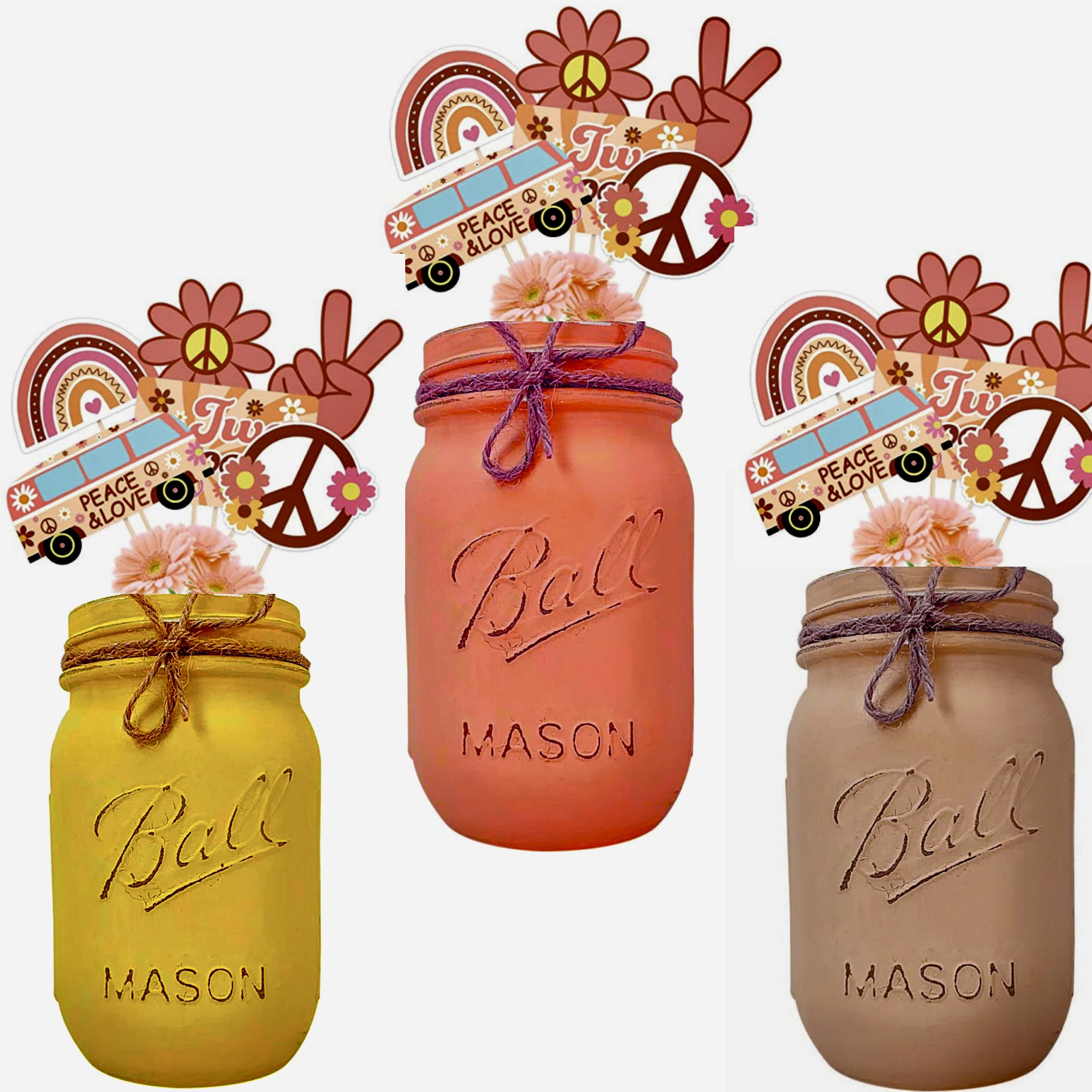 Groovy Centerpieces, Groovy Party Decorations, Groovy birthday, Groovy Birthday Party, Two Groovy centerpieces, Groovy mason jars