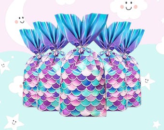 Mermaid Party Favors Bags, Mermaid Party Goodie Candy Bags, Mermaid Cellophane Treat Bags, Mermaid treat bags, mermaid cellophane bags