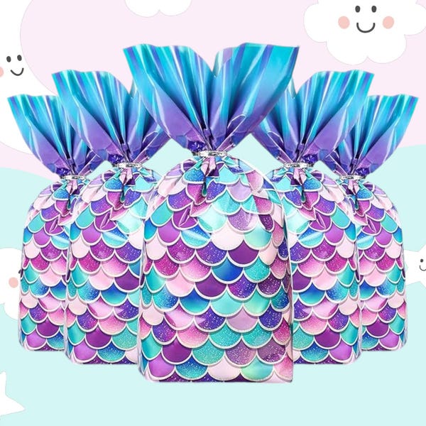 Mermaid Party Favors Bags, Mermaid Party Goodie Candy Bags, Mermaid Cellophane Treat Bags, Mermaid treat bags, mermaid cellophane bags