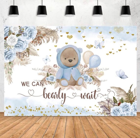 Teddy Bear Baby Shower Backdrop, We Can Bearly Wait Vinyl Photo Background, 7x5ft Teddy Bear Baby Shower Banner Backdrops Il_570xn