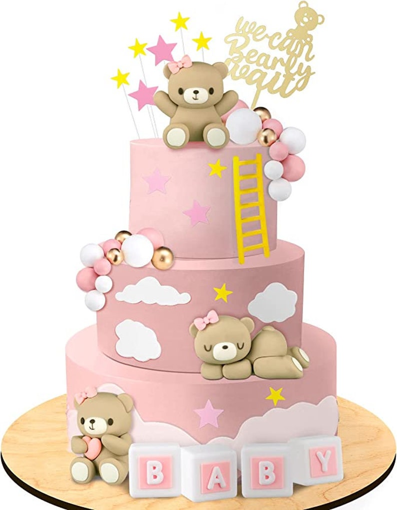 Teddy Bear Baby Shower Cake Topper, We Can Bearly Wait Cake Topper ...